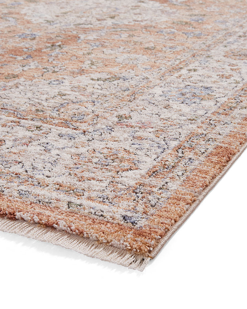 VINTAGE 35013 TERRACOTTA TRADITIONAL DISTRESSED STYLE MEDALLION BORDER RUG