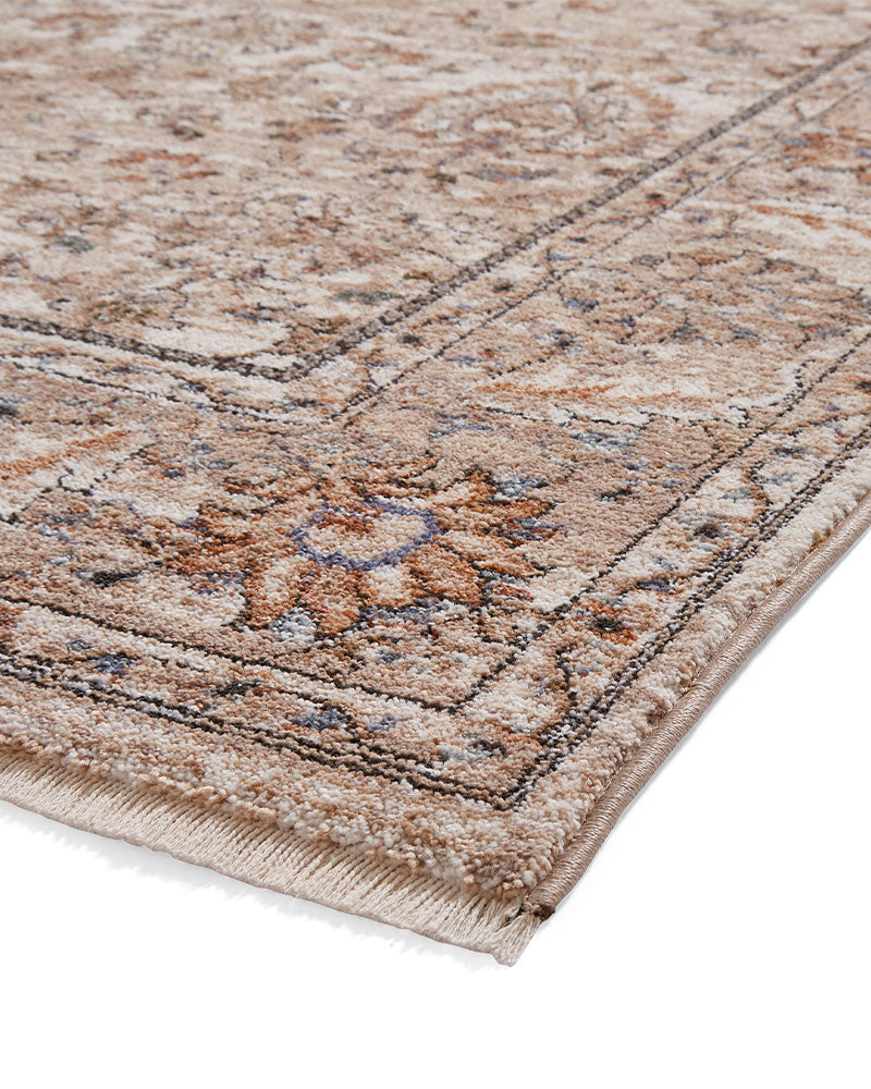 VINTAGE 35027 BEIGE TRADITIONAL DISTRESSED STYLE MEDALLION BORDER RUG