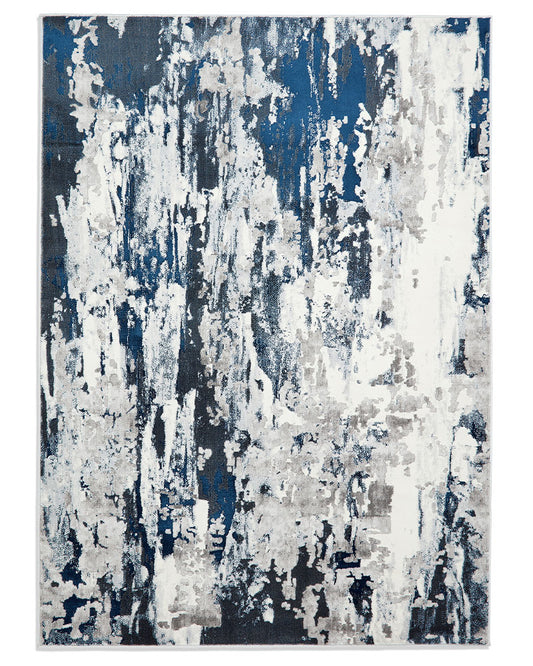 APOLLO GR580 GREY NAVY BLUE METALLIC ABSTRACT RUG