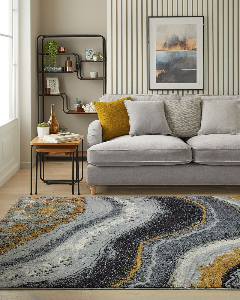 AMARA AMA103 GREY BLUE BRONZE ABSTRACT RUG