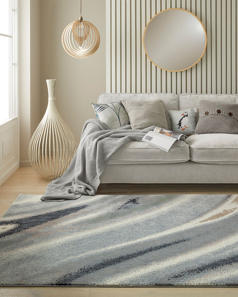 AMARA AMA106 IVORY GREY BLUE ABSTRACT RUG