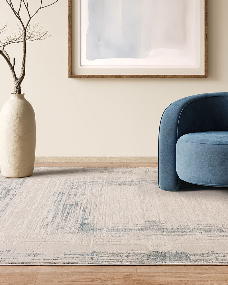 ANDERS AN07 BLUE ABSTRACT BORDER MODERN RUG