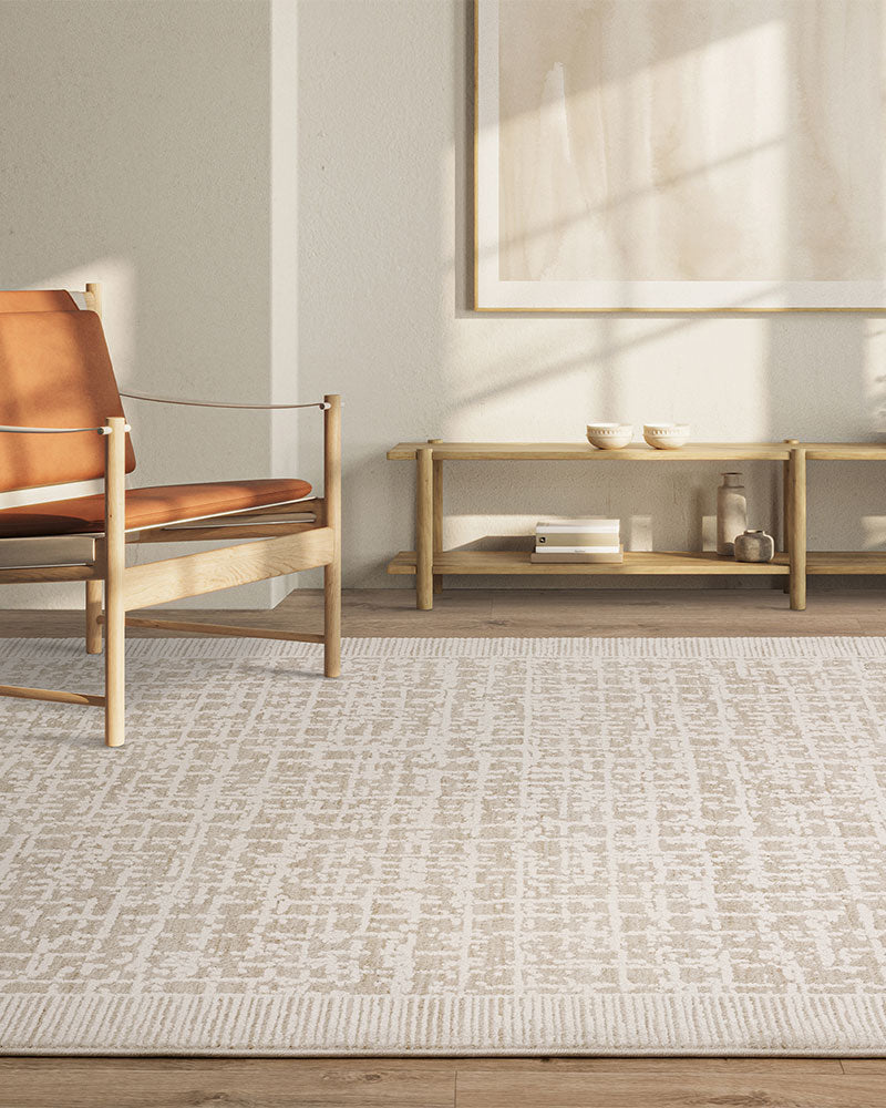 ANDERS AN10 BEIGE ABSTRACT BORDER MODERN RUG