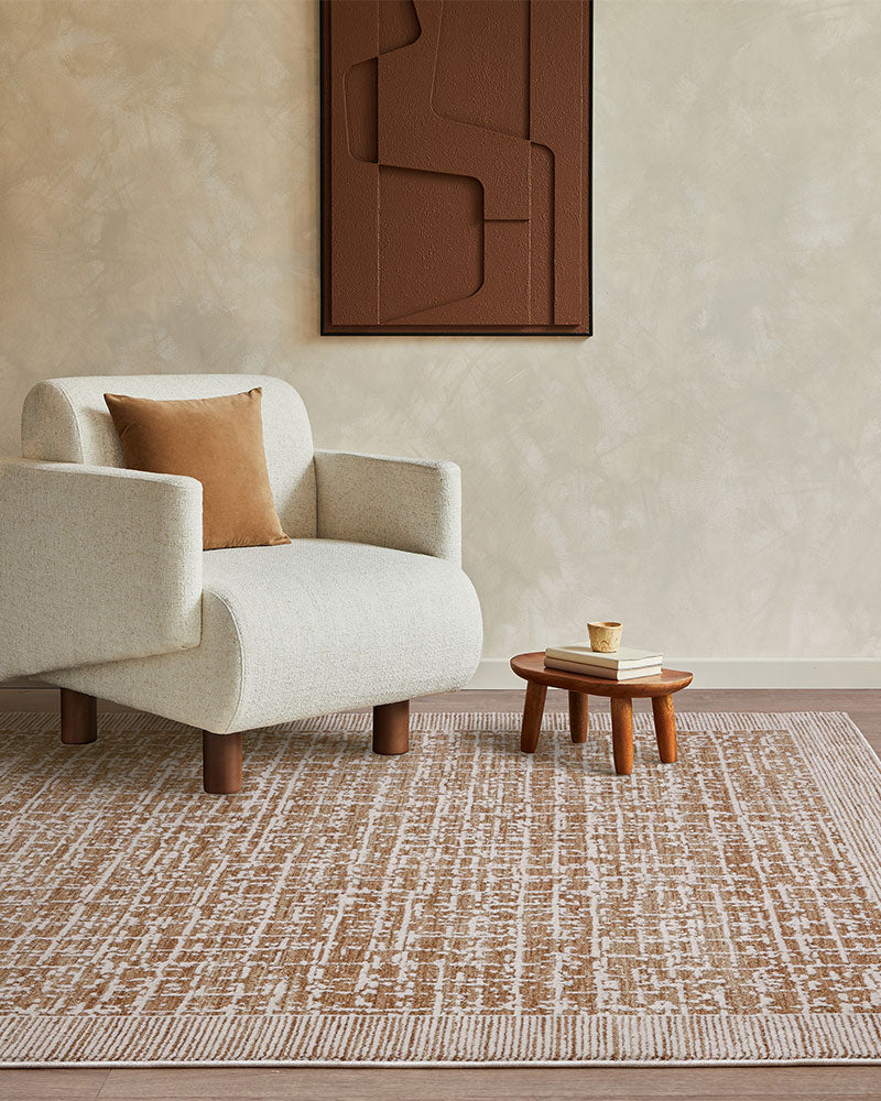 ANDERS AN11 TERRACOTTA ABSTRACT BORDER MODERN RUG