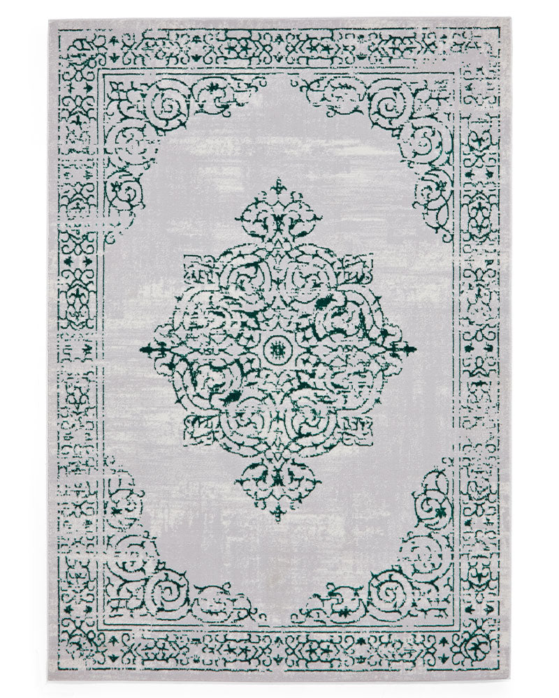ARTEMIS B9076A GREEN SILVER METALLIC VINTAGE STYLE RUG