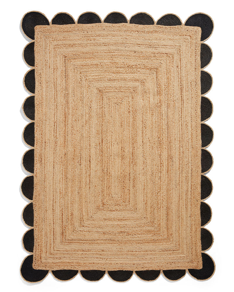 SAVANNAH JUTE SCALLOP BLACK NATURAL RUG