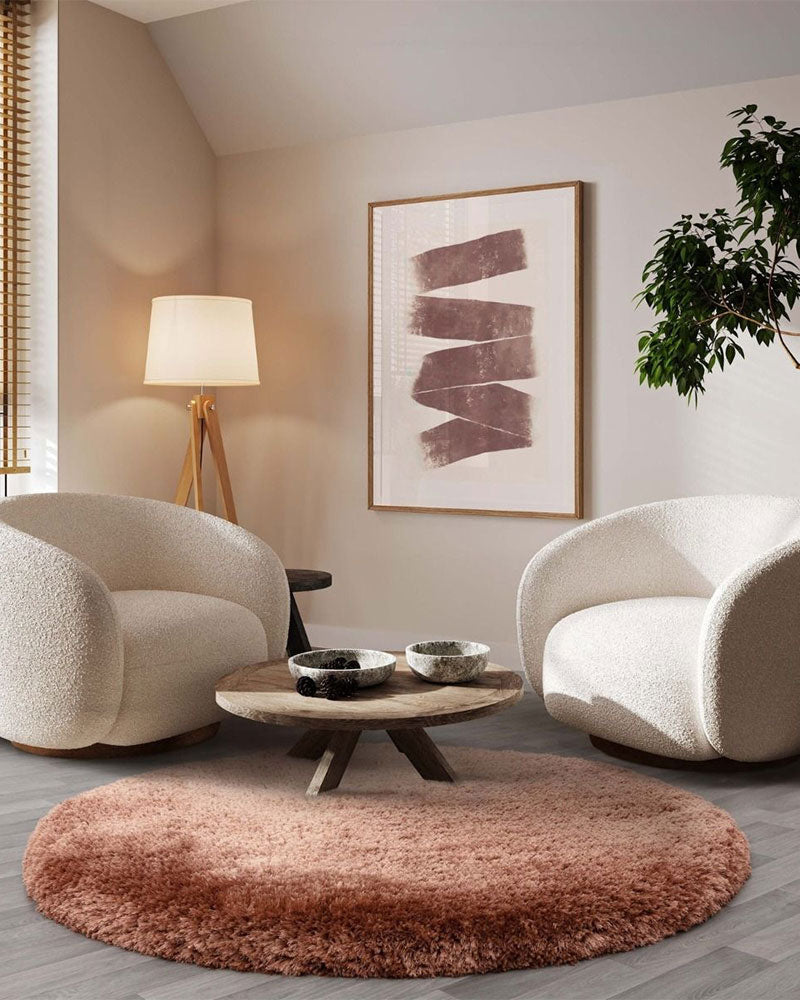 PLUSH LUXURY ULTRA THICK SHAGGY BLUSH ROUND RUG