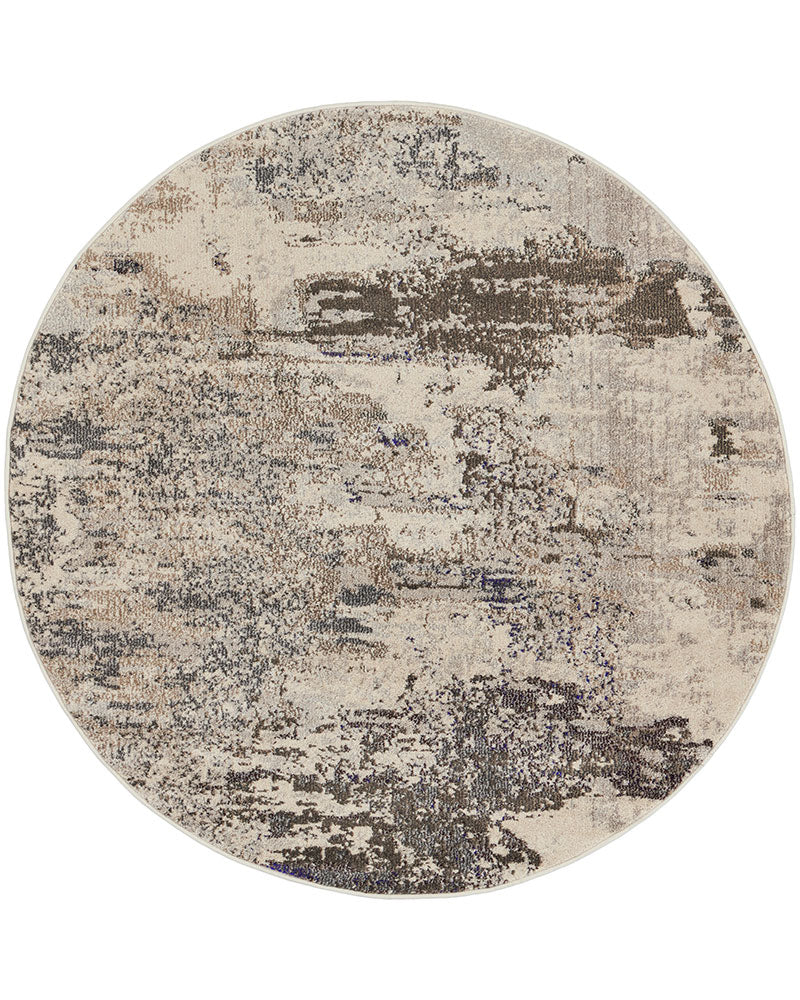 CELESTIAL CES02 IVORY GREY BEIGE MULTICOLOUR ABSTACT ROUND RUG