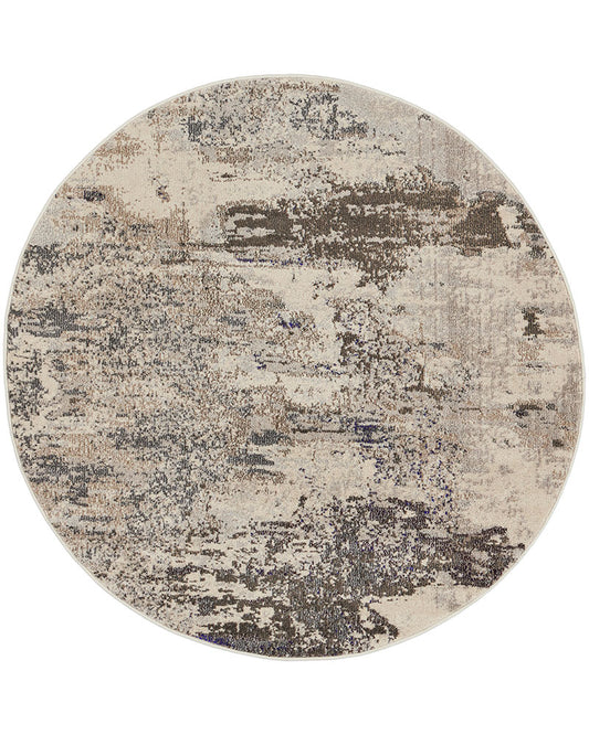 CELESTIAL CES02 IVORY GREY BEIGE MULTICOLOUR ABSTACT ROUND RUG