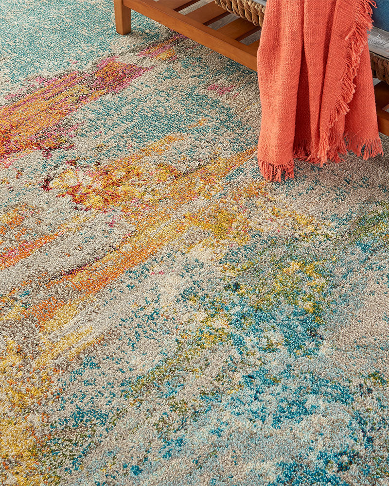 CELESTIAL CES02 SEALIFE MULTICOLOUR ABSTACT BLUE ORANGE ROUND RUG