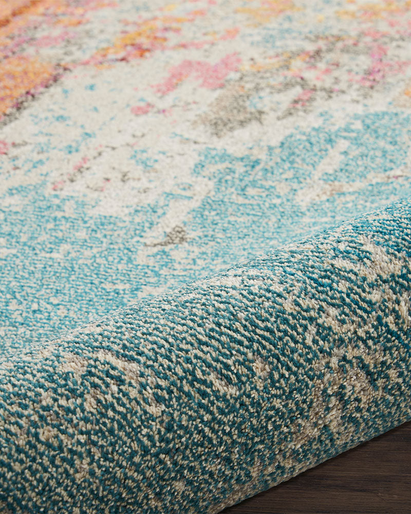CELESTIAL CES02 SEALIFE MULTICOLOUR ABSTACT BLUE ORANGE ROUND RUG