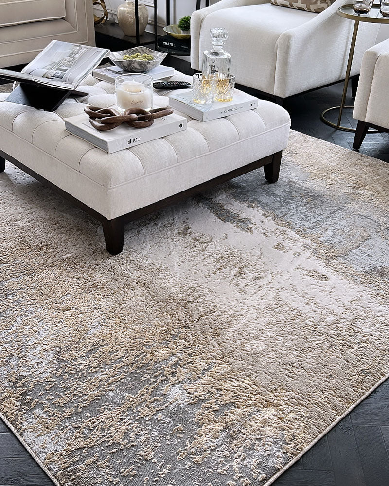 AURORA AU24 CLIFF GOLD GREY METALLIC ABSTRACT RUG