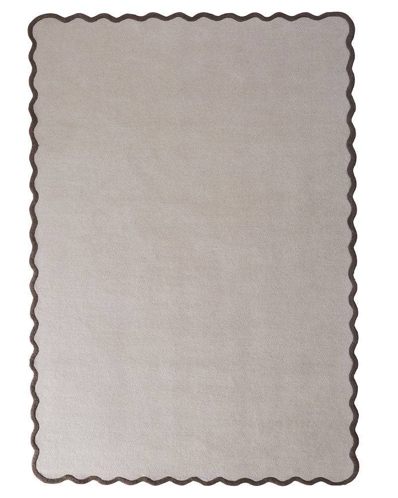 ELSIE SCALLOPED CONTRASTING EDGE NATURAL / BROWN WOOL RUG