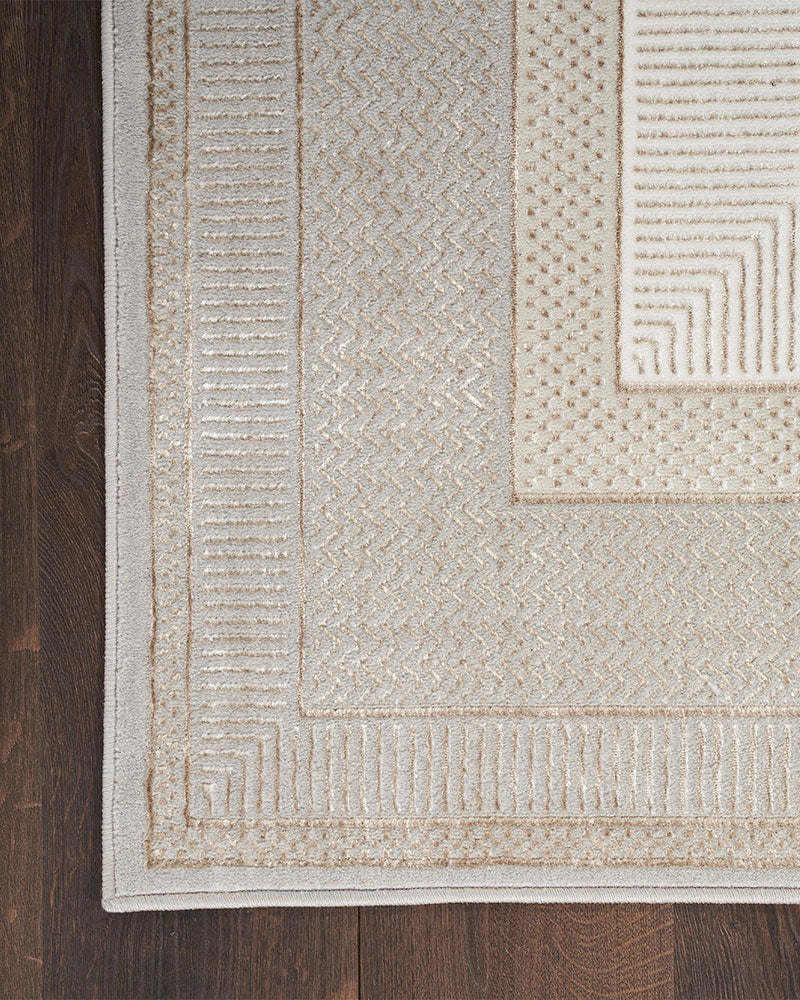 GLITZ GLZ07 BORDER RUG IVORY GREY GOLD