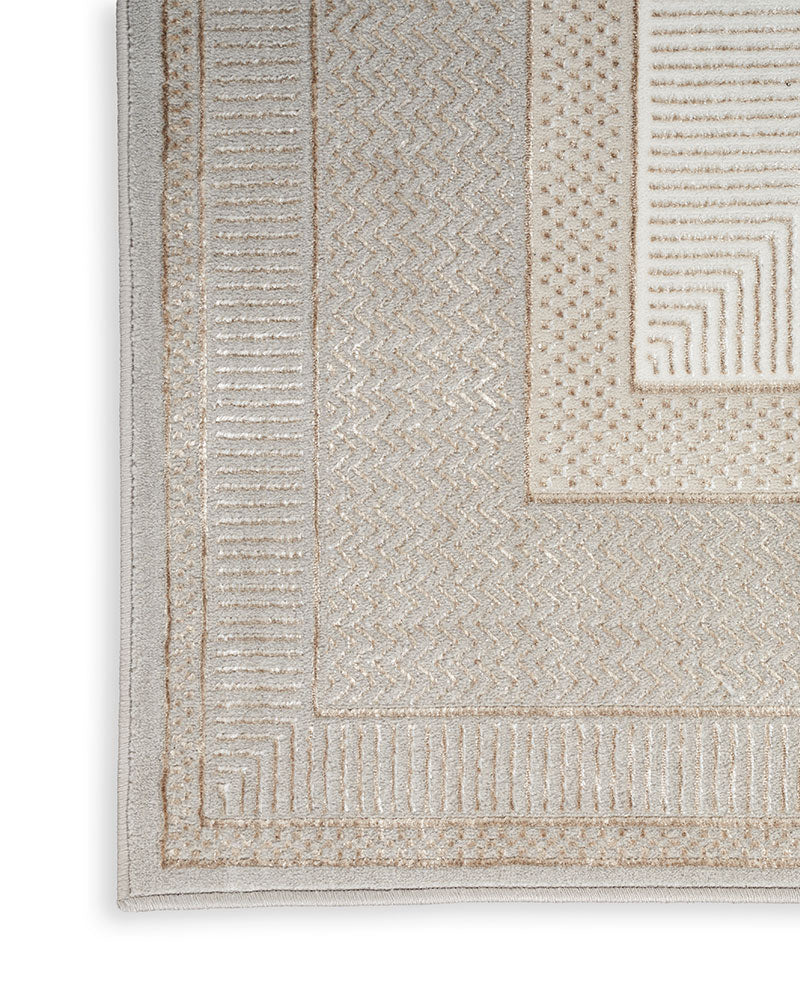 GLITZ GLZ07 BORDER RUG IVORY GREY GOLD