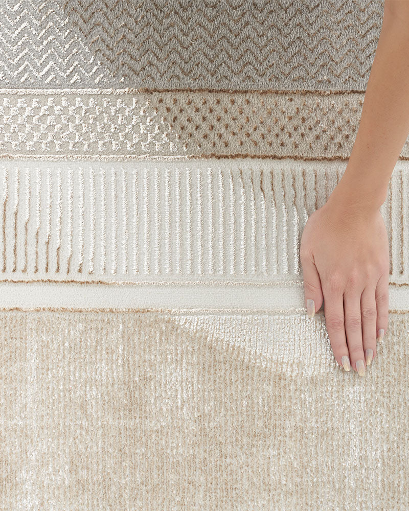 GLITZ GLZ07 BORDER RUG IVORY GREY GOLD