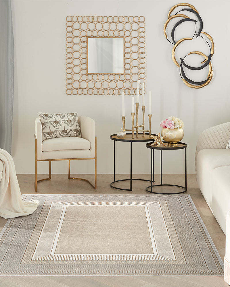 GLITZ GLZ07 BORDER RUG IVORY GREY GOLD