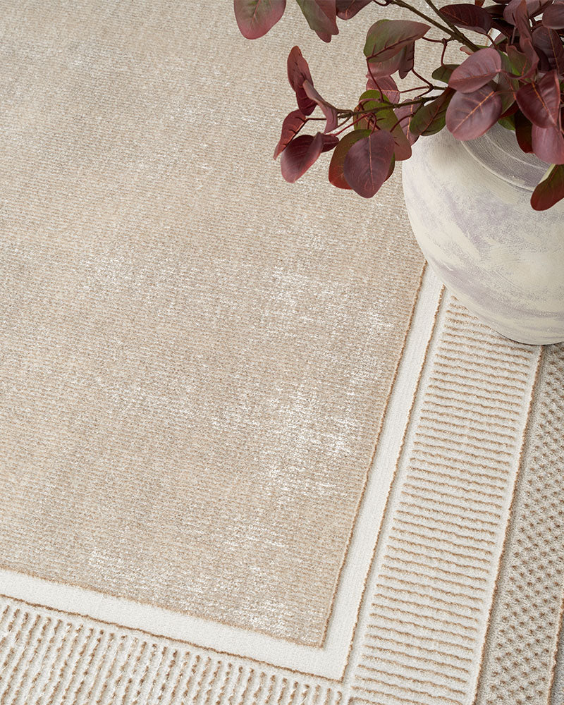 GLITZ GLZ07 BORDER RUG IVORY GREY GOLD