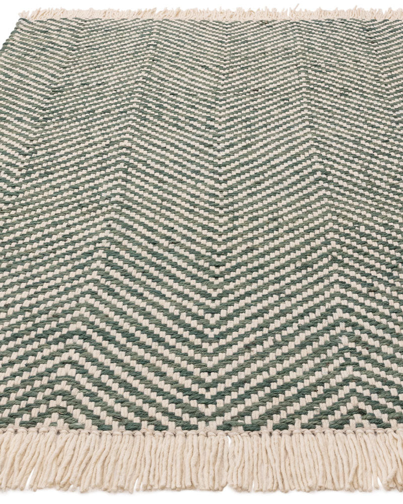 VIGO GREEN REVERSABLE JUTE WOOL ZIG ZAG CHEVRON RUG