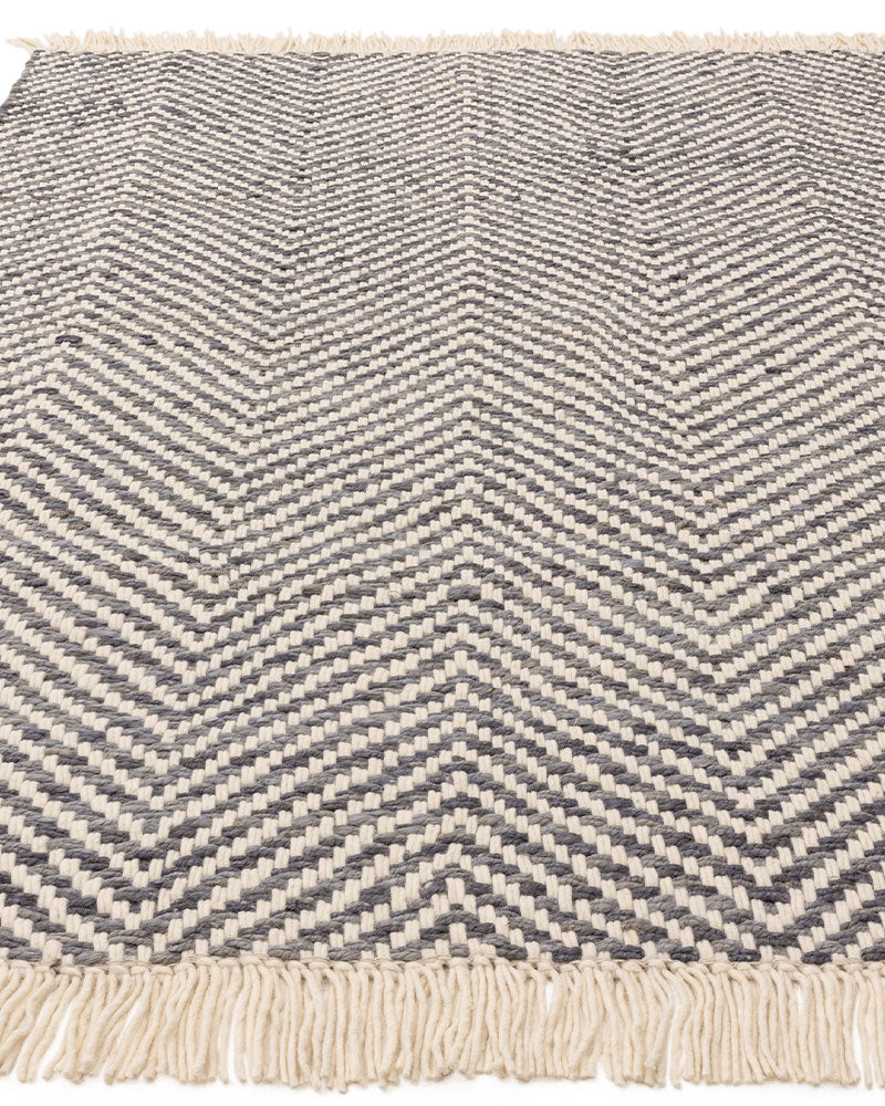 VIGO GREY REVERSABLE JUTE WOOL ZIG ZAG CHEVRON RUG
