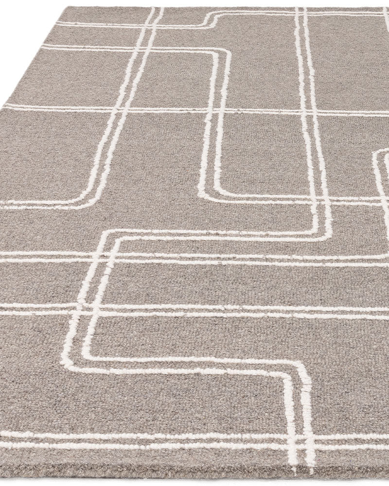 ADA GREY TEXTURED GEOMETRIC WOOL LOOP RUG