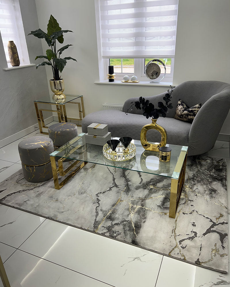 CRAFT 23270 GREY GOLD ABSTRACT MARBLE RUG