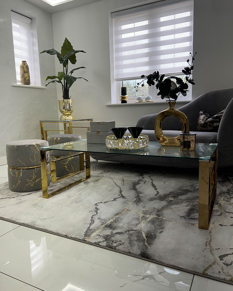 CRAFT 23270 GREY GOLD ABSTRACT MARBLE RUG