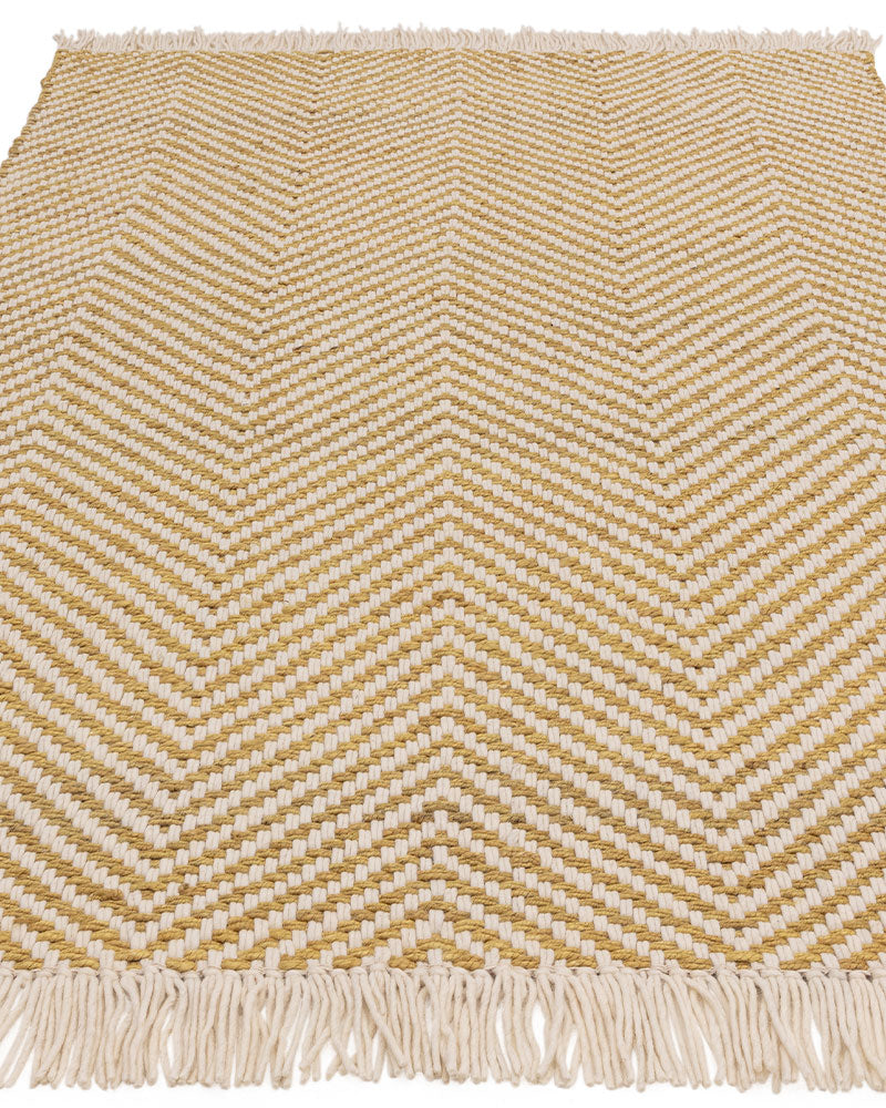 VIGO OCHRE REVERSABLE JUTE WOOL ZIG ZAG CHEVRON RUG