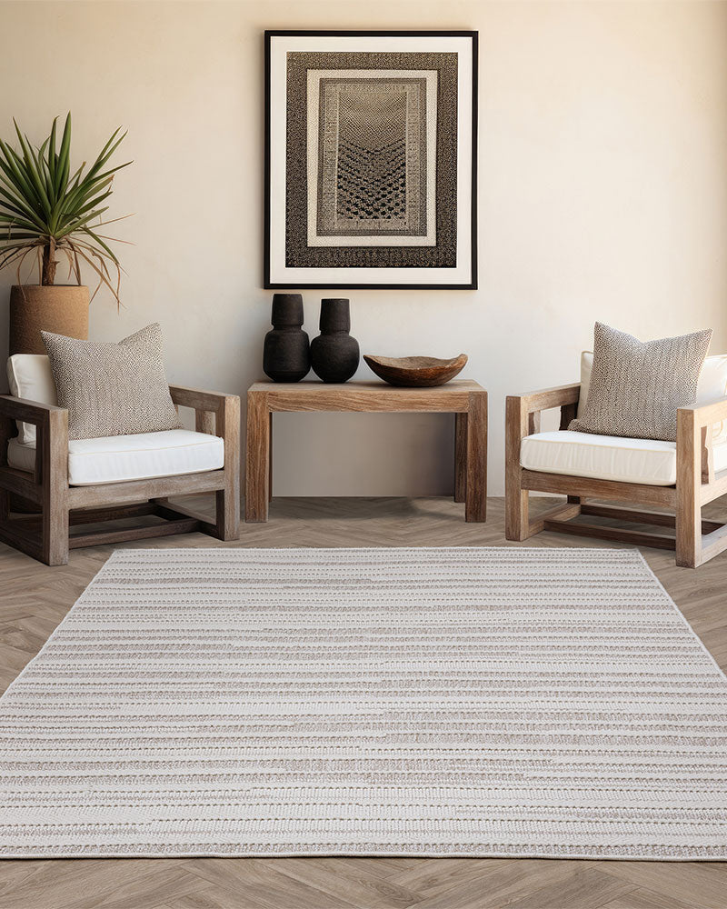 CAMBER STRIPE SAND BEIGE MODERN LINEAR FLATWEAVE RUG