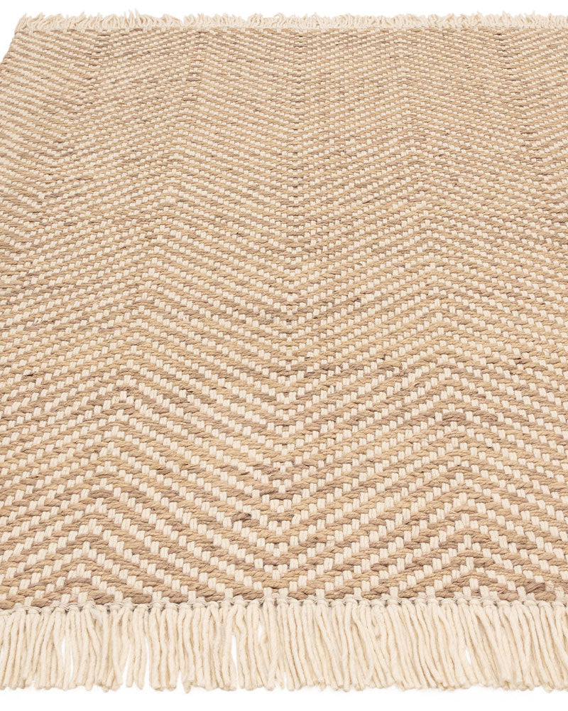 VIGO SAND BEIGE REVERSABLE JUTE WOOL ZIG ZAG CHEVRON RUG