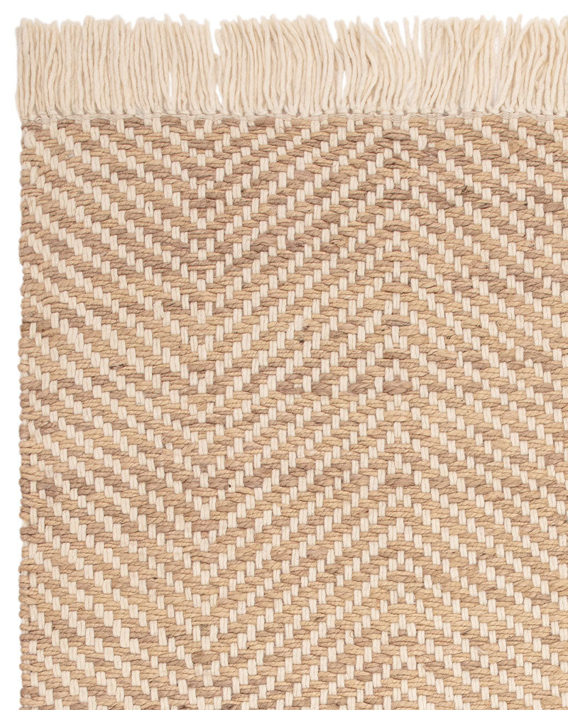 VIGO SAND BEIGE REVERSABLE JUTE WOOL ZIG ZAG CHEVRON RUG