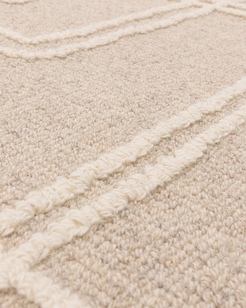 ADA SAND BEIGE TEXTURED GEOMETRIC WOOL LOOP RUG