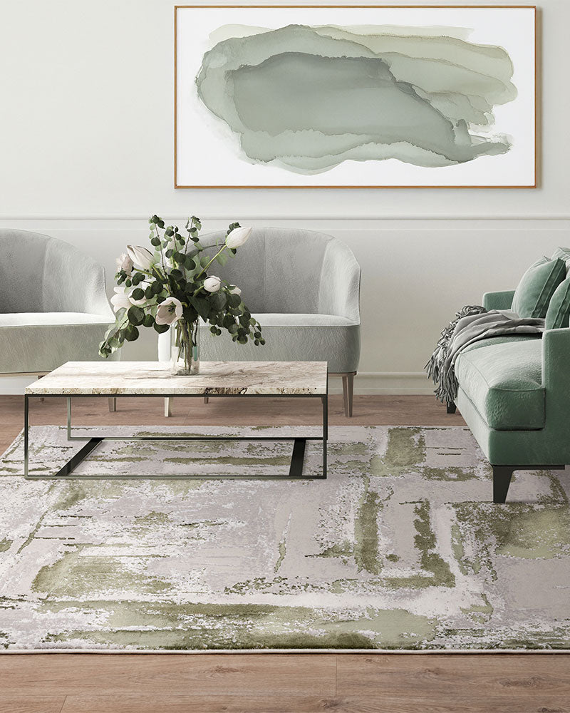 STELLAR ST08 SAGE GREEN MODERN ABSTRACT HIGH SHINE RUG