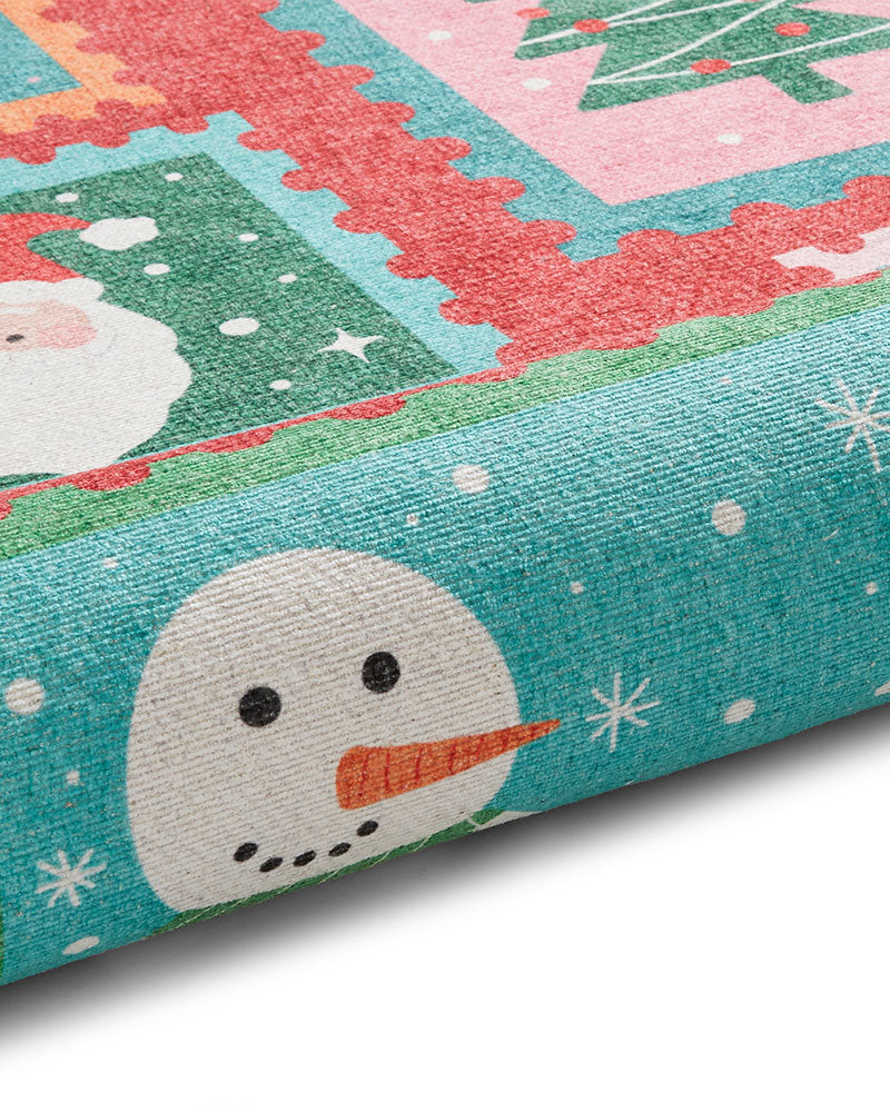 CHRISTMAS STAMPS WASHABLE RUNNER & MAT SET