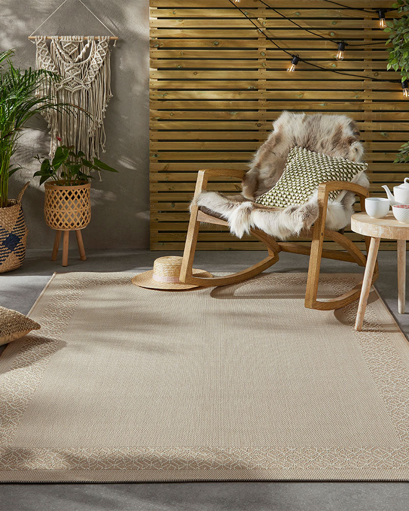 TERRAZZO TRZ01 BORDER FLATWEAVE INDOOR OUTDOOR RUG NATURAL BEIGE