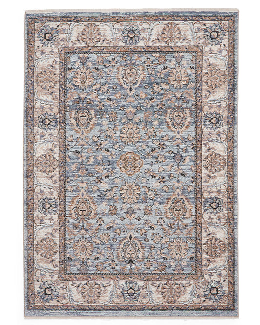VINTAGE 35027 BLUE TRADITIONAL DISTRESSED STYLE MEDALLION BORDER RUG