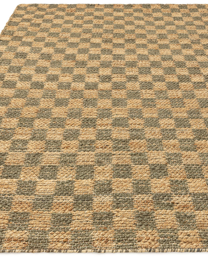 NATURI NATURAL OLIVE GREEN CHECKERBOARD JUTE RUG (PRE-ORDER)