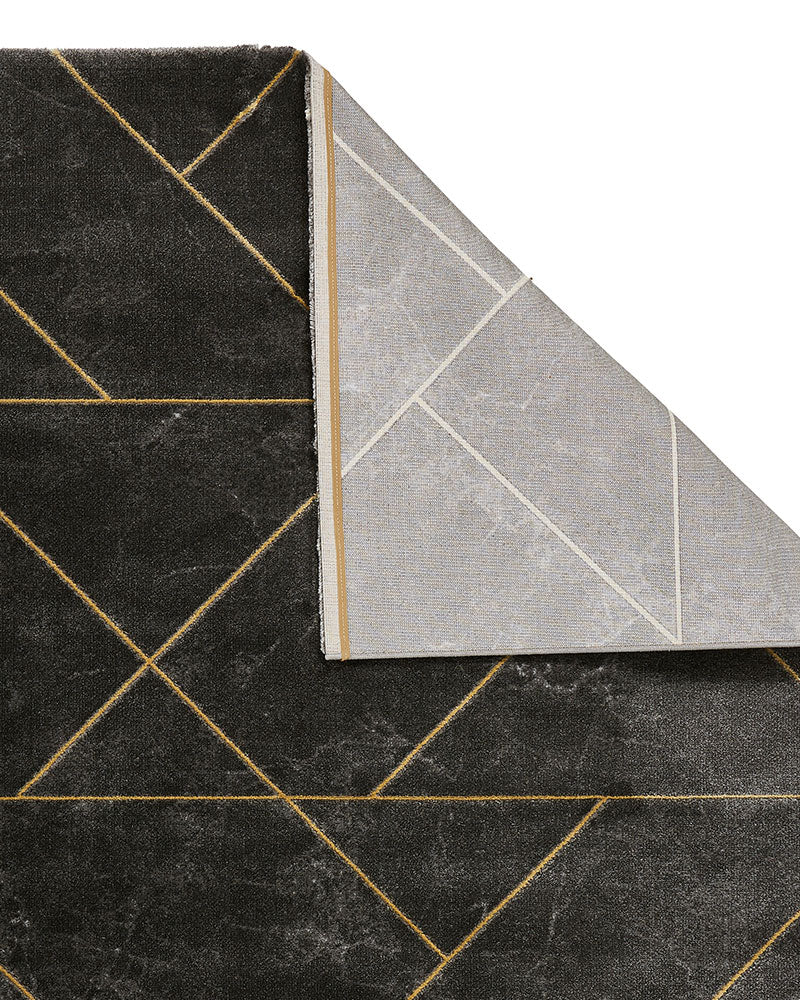 CRAFT 23486 DARK GREY GOLD GEOMETRIC MARBLE RUG