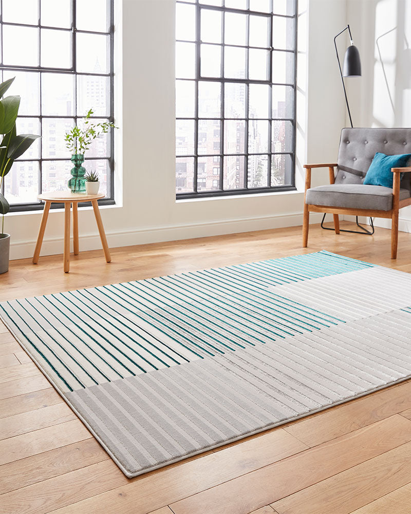 APOLLO 2681 GREY GREEN METALLIC STRIPE RUG