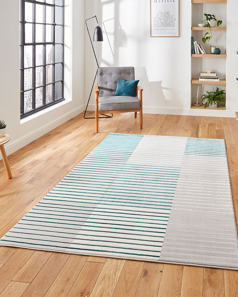 APOLLO 2681 GREY GREEN METALLIC STRIPE RUG