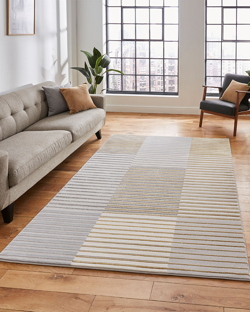 APOLLO 2681 GREY GOLD METALLIC STRIPE RUG