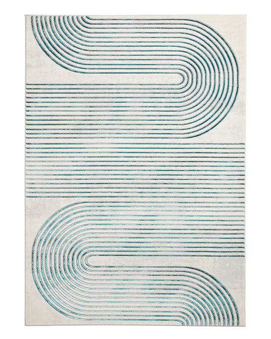 APOLLO 2683 GREY GREEN METALLIC GEO RETRO RUG