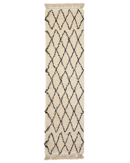 BOHO 8280 WHITE BLACK MOROCCAN BERBER SHAGGY MODERN RUNNER