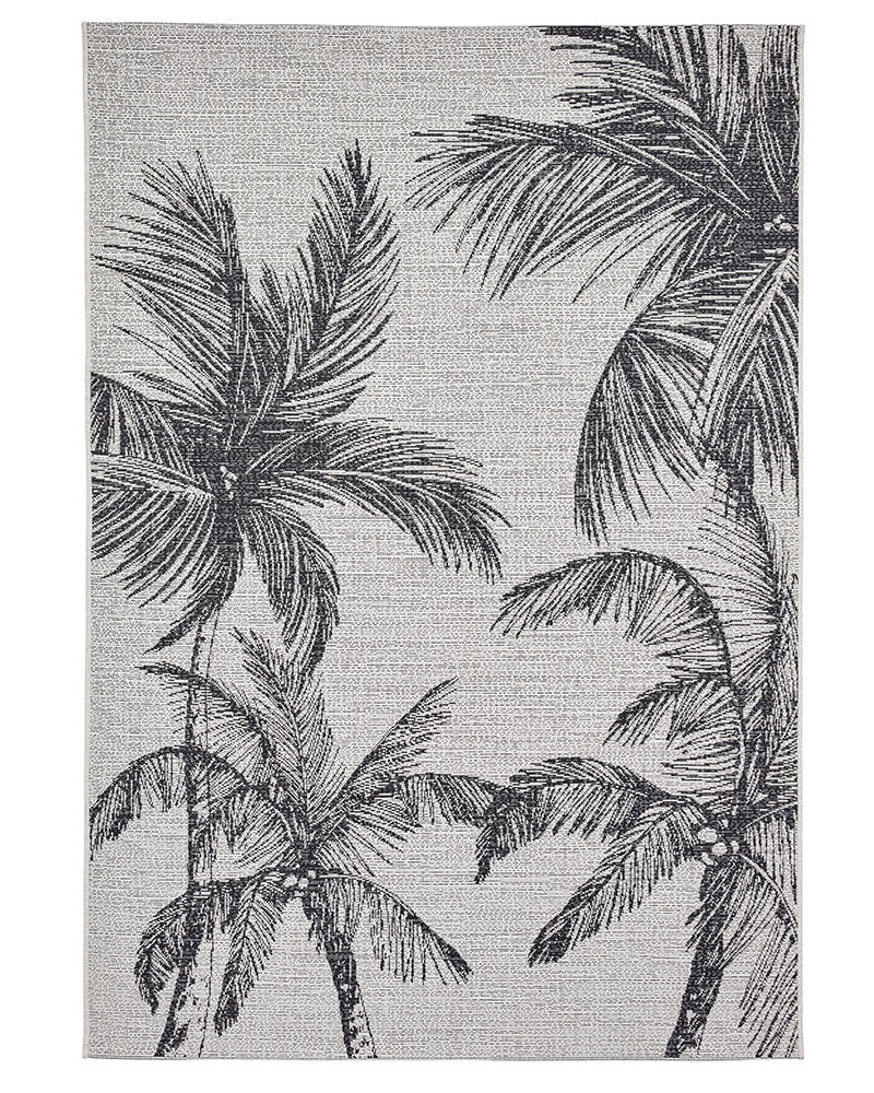MIAMI CREAM BLACK PALM A444 INDOOR / OUTDOOR FLAT WEAVE RUG