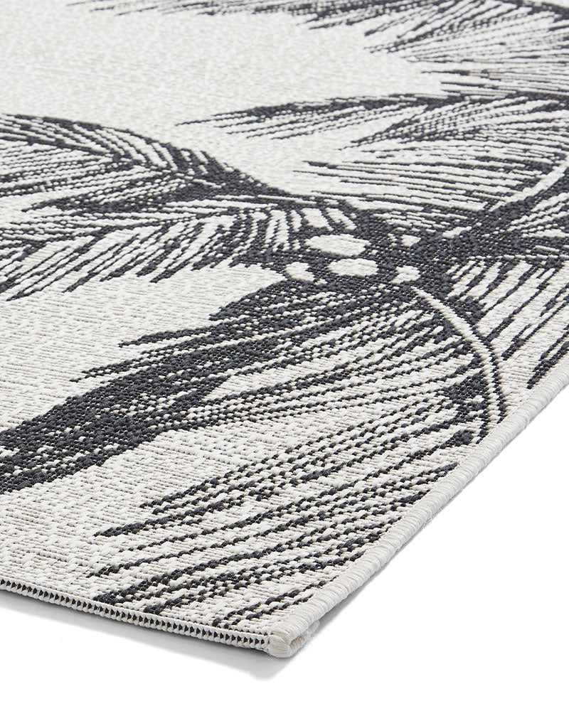 MIAMI CREAM BLACK PALM A444 INDOOR / OUTDOOR FLAT WEAVE RUG
