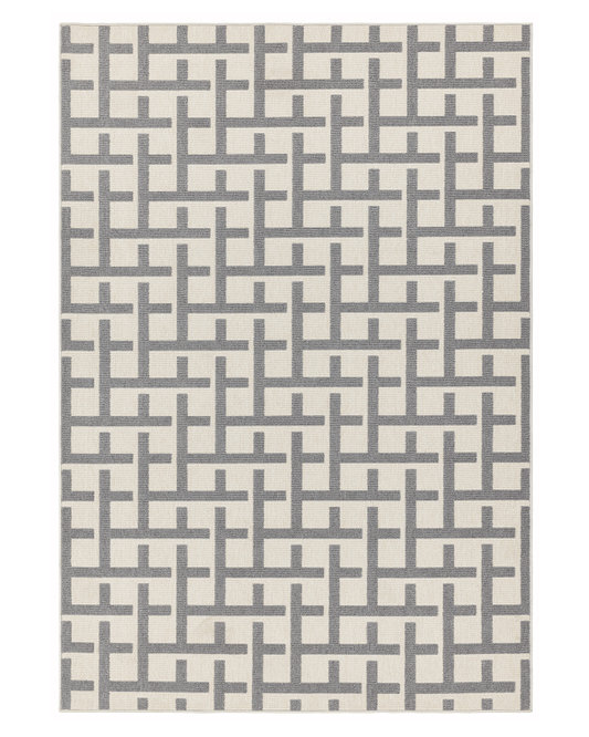 ANTIBES INDOOR / OUTDOOR AN03 WHITE GREY GRID RUG