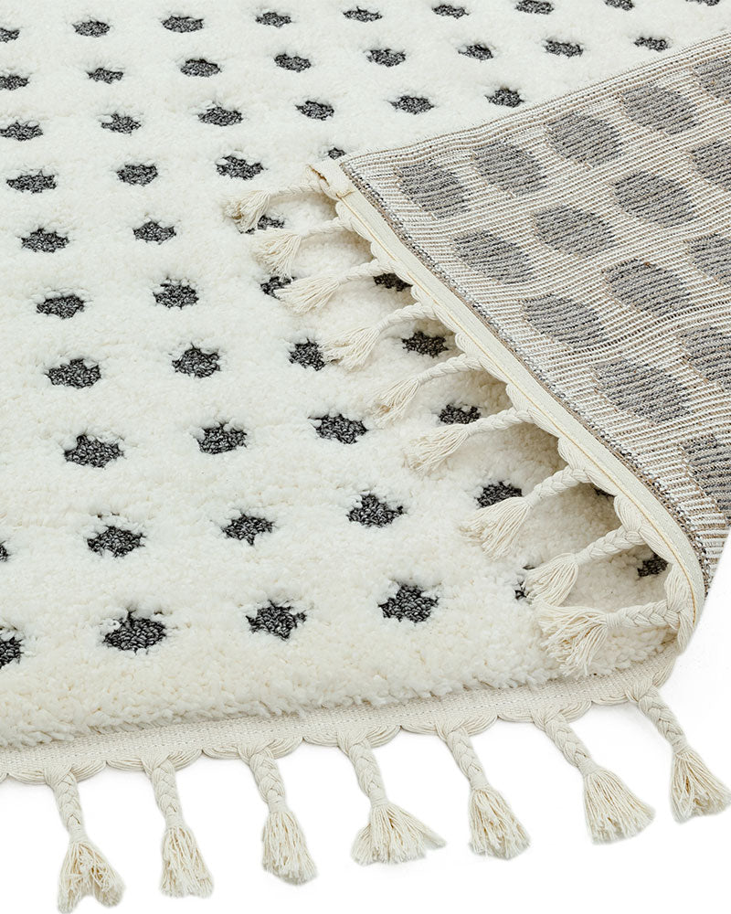 ARIANA AR05 GREY DOTTY MOROCCAN BERBER BOHO TASSLE RUG