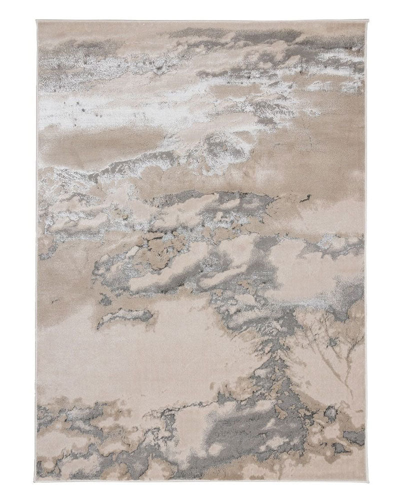 AURORA AU02 CLOUD BEIGE SILVER GREY METALLIC ABSTRACT RUG