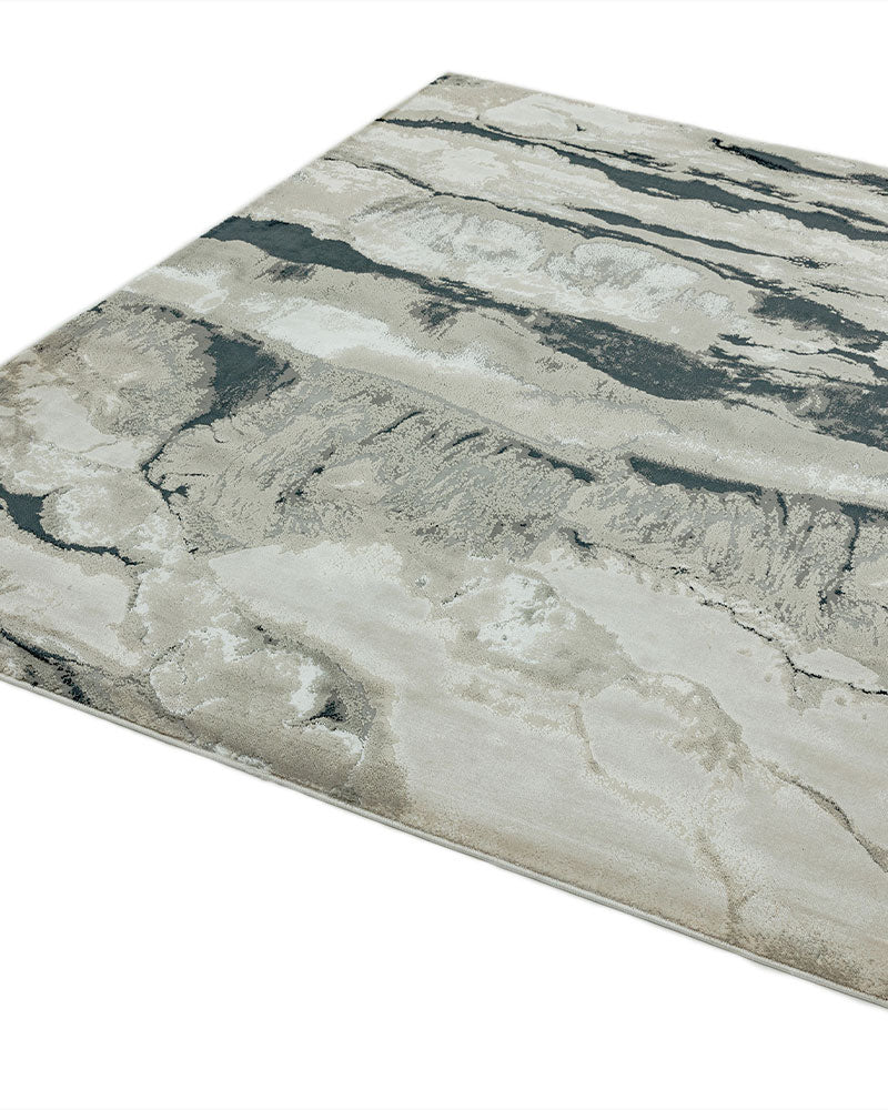 AURORA AU05 QUARTZ BEIGE SILVER CHARCOAL GREY ABSTRACT MARBLE RUG