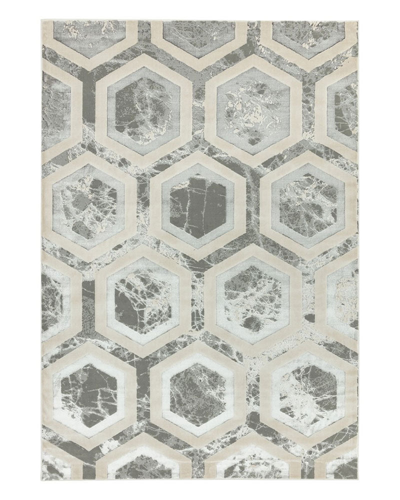 AURORA AU12 CRYSTAL SILVER GREY METALLIC GEOMETRIC RUG